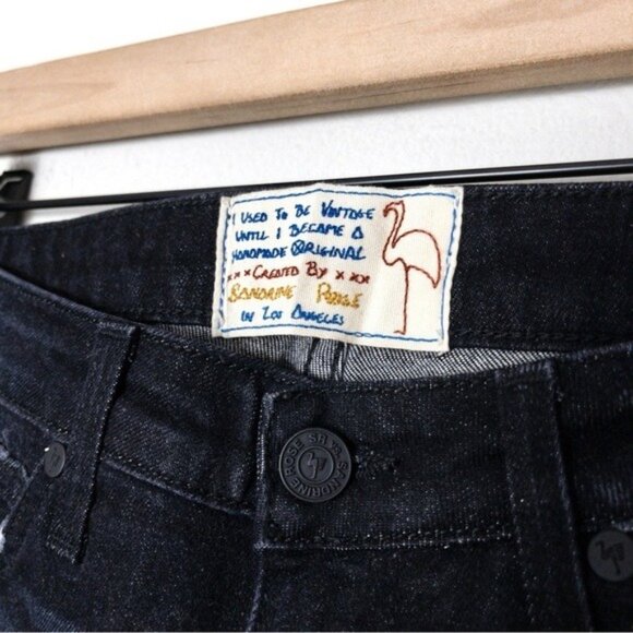 NWT Free People x Sandrine Rose Mixed Denim Patch Jeans 25 Dark Black Skinny Zip - Picture 7 of 11